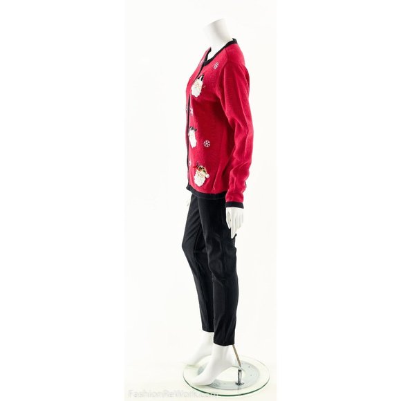 Santa Applique Ugly Christmas Cardigan Sweater - Picture 6 of 9